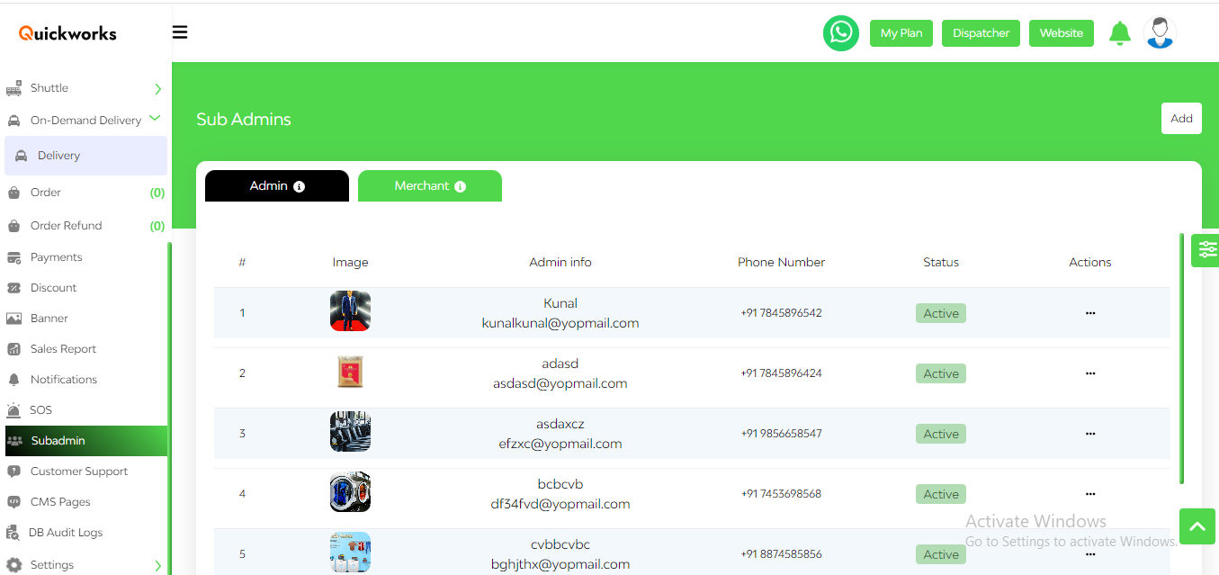 Subadmin Quicksuite