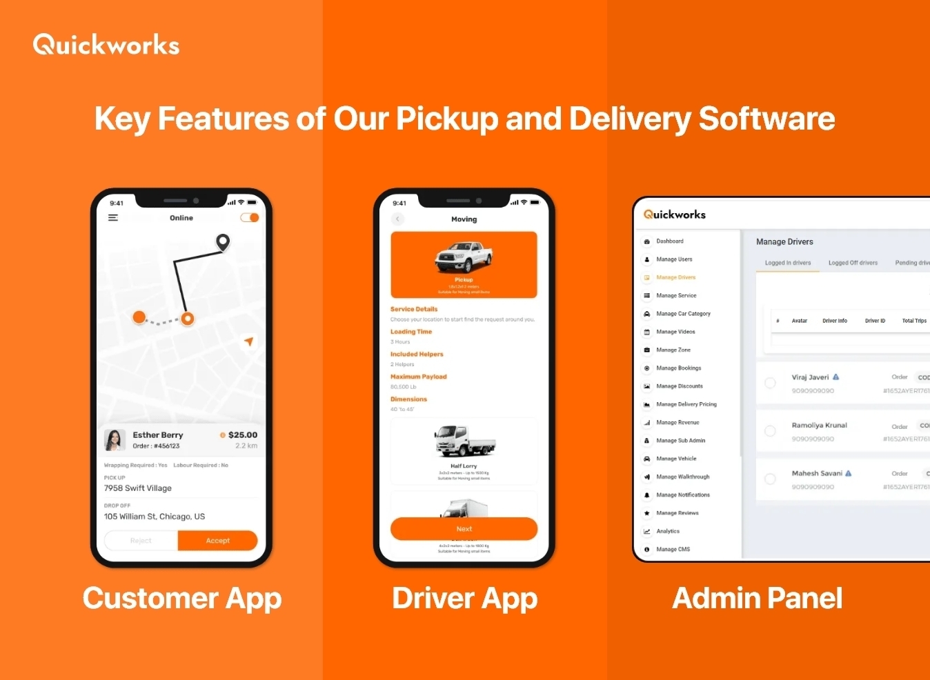 Pickup and delivery software features 